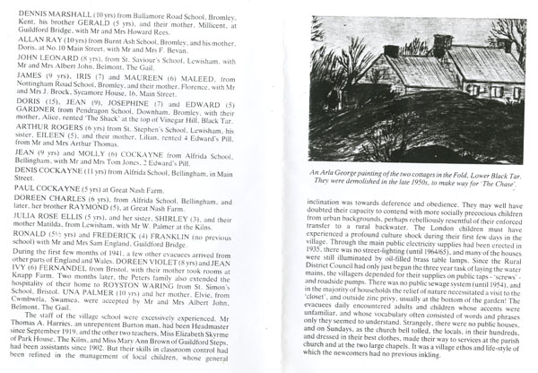 Information about evacuees at Llangwm in WW2. Several are named. There is an Arla George picture showing two cottages